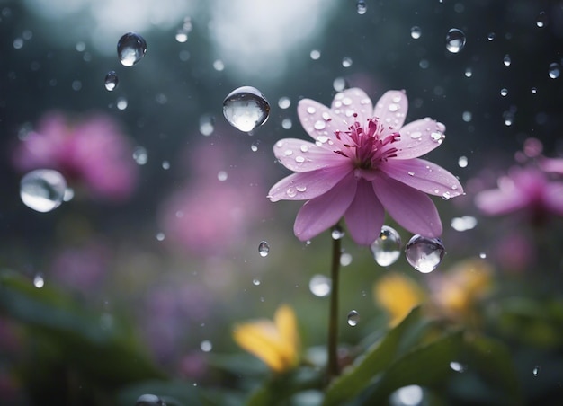 Foto una goccia di pioggia che nutre il fiore bellissimi fiori con gocce d'acqua