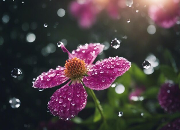 Photo a raindrop nourishing the flower beautiful flowers with water drops