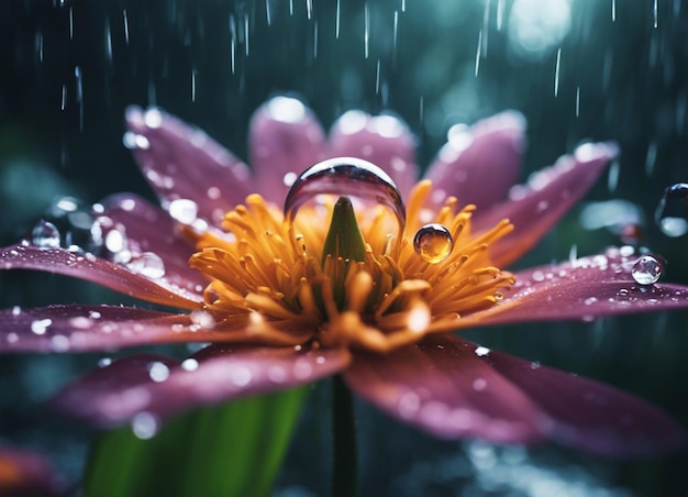 Photo a raindrop nourishing the flower beautiful flowers with water drops