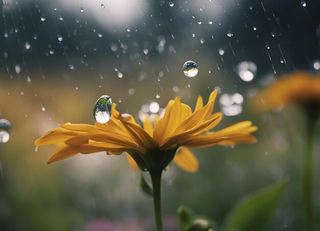 A raindrop nourishing the flower Beautiful flowers with water drops