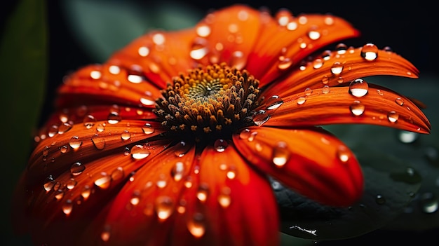 写真 黒い花の背景に落ちる雨の滴