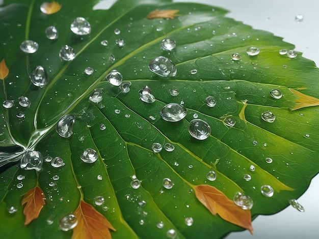 Фото Капля дождя отражает красоту органического растительного материала, созданного искусственным интеллектом