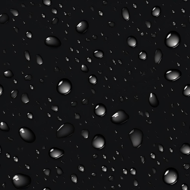 Raindrops are on a black surface with rain drops.