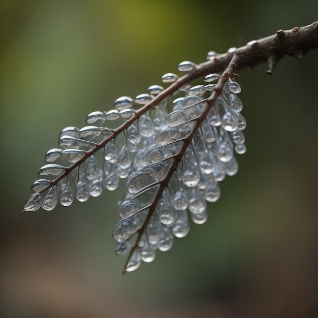 枝に落ちる雨の滴