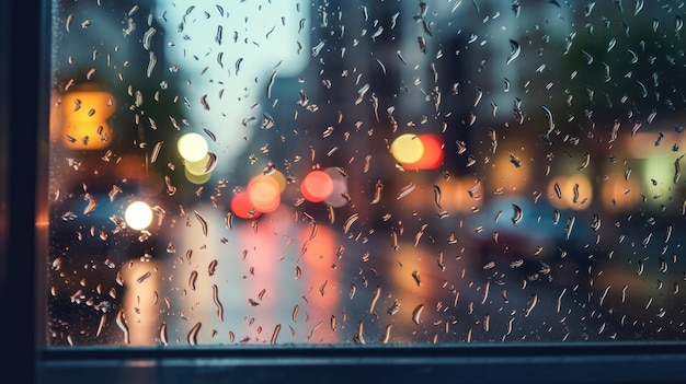 Капли дождя на окне автомобиля с размытым фоном
