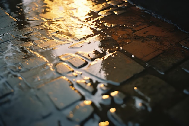 Raindrops on Cobblestone Moody Embrace of a Wet City Street