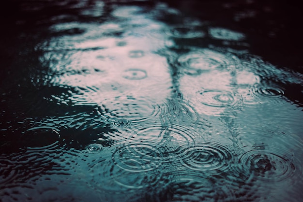 暗い水に落ちる雨滴