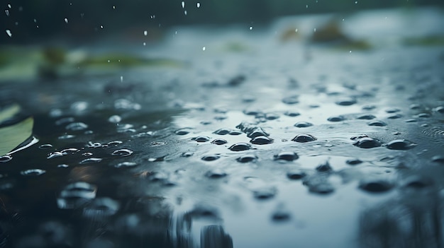 Raindrops falling on a serene pond creating mesmerizing ripples a dance of monsoon magic