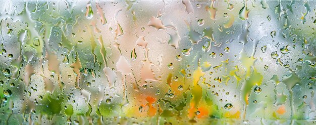 Raindrops on glass natures pattern in water a view through the rainy window