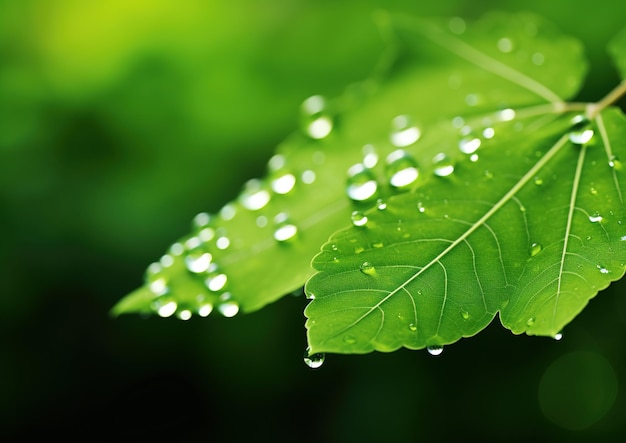 Raindrops on a green leaf