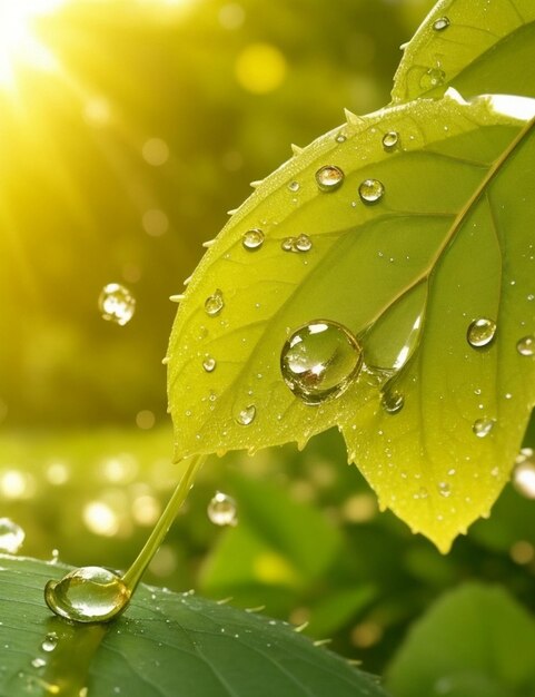 Raindrops on the green leaves look very beautif