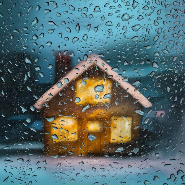 Foto gocce di pioggia sulla finestra di casa in inverno in un'atmosfera fredda per i social media