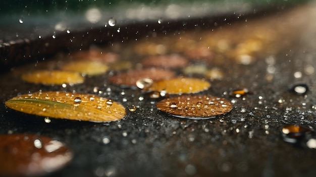 葉 の 上 に 落ちる 雨 の 滴