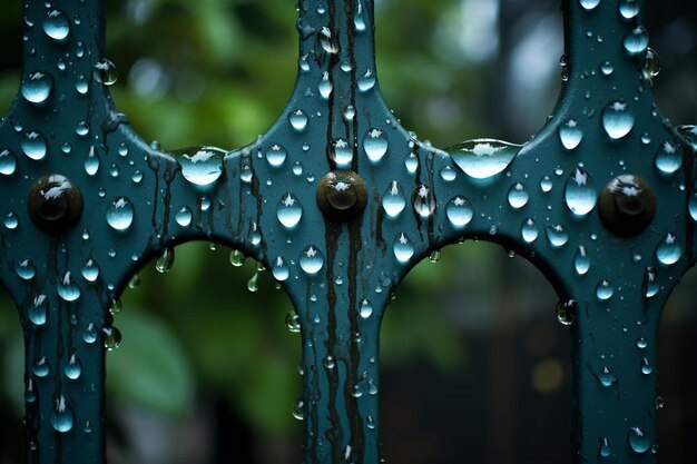 Photo raindrops on a metal gate rain image