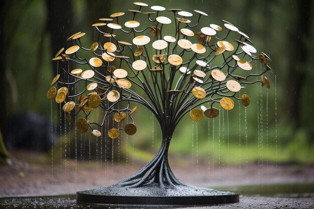 Фото Капли дождя на металлической скульптуре