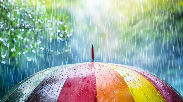 写真 色の雨傘の雨滴 ぼんやりした背景 気候保護に焦点を当てています