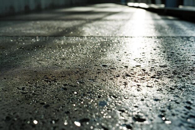 Фото Капли дождя на асфальтированной дороге в городе неглубокая глубина поля
