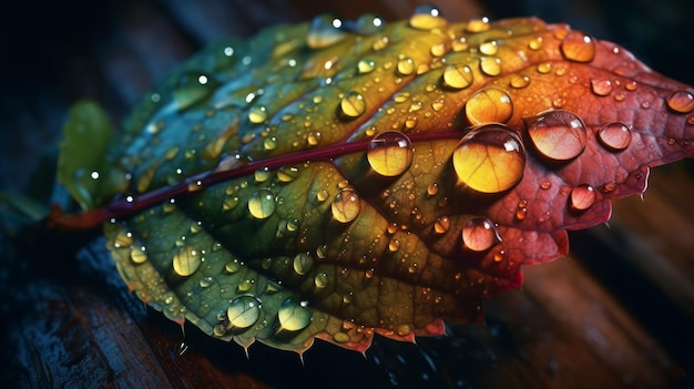 虹の花の葉の詳細図の雨滴生成 ai