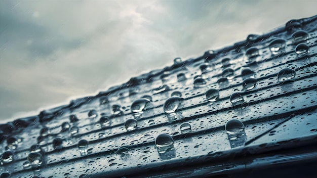 Photo raindrops on roof closeup view