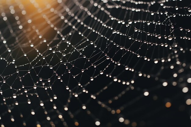 Raindrops on a spider web with a blurred back