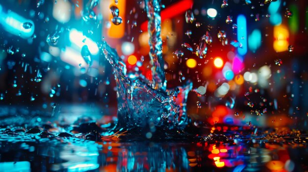 raindrops on the street at night