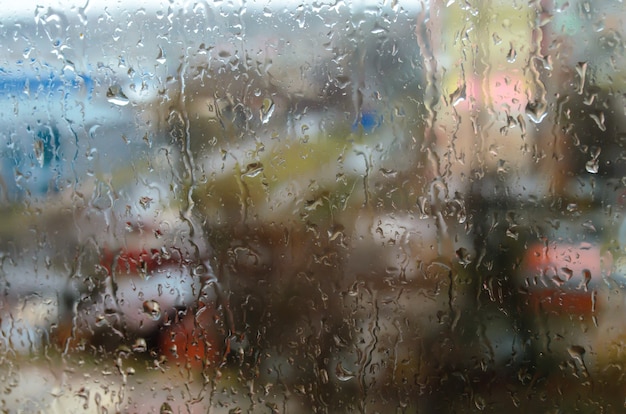 Raindrops on the street window