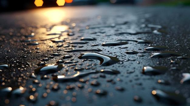 表面の雨滴のクローズアップ写真