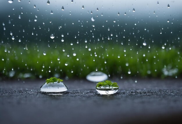 Raindrops that turn into tiny floating islands as they hit the ground