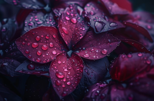 Photo raindrops on vibrant red leaves