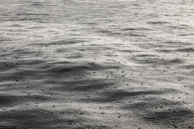 Raindrops over the water surface of the sea. Water Droplet leave circle traces