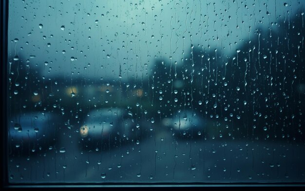 Raindrops on the window Blue tone