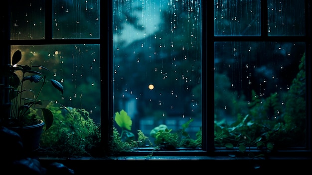 Капли дождя на окне Генеративный ИИ Природа