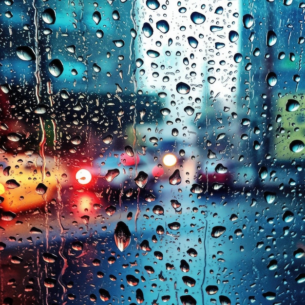 raindrops on a window glass city and traffic