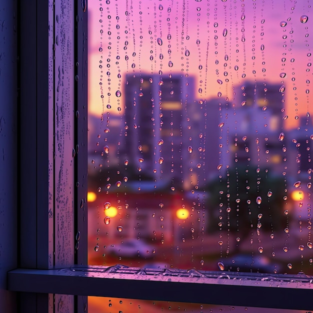 raindrops on a window glass city and traffic