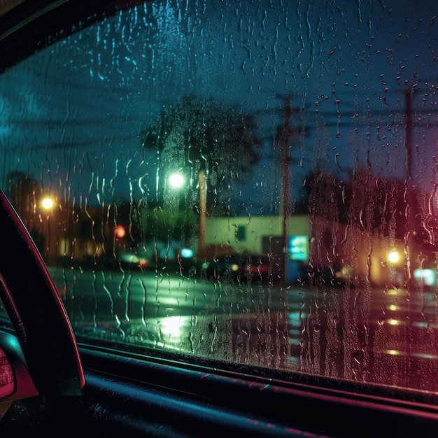 창 유리 도시와 교통에 빗방울