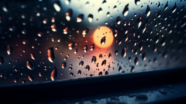 Raindrops on Window at Night with Street Light Glow