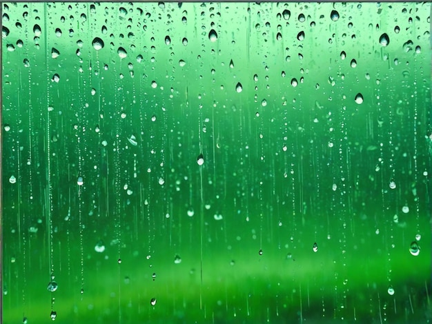 窓の上の雨滴 雨の日の背景の緑色