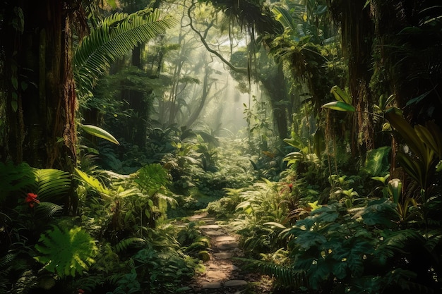 Rainforest photo realistic illustration generative ai