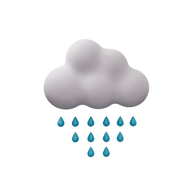 raining cloud 3d illustration isolated on white background. 3d icon of cloud with raind drops. 3d illustration of cloudburst