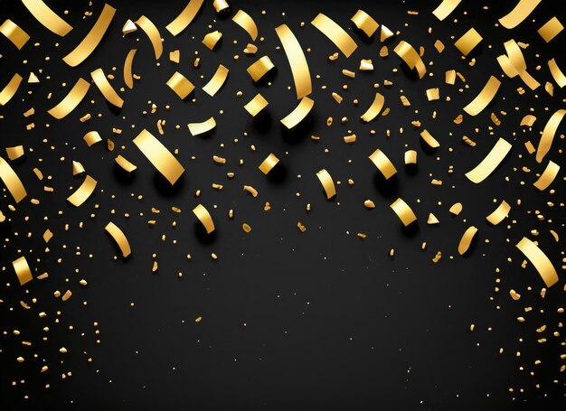 Photo raining gold confetti isolated on black party background concept with copy space for award ai generated