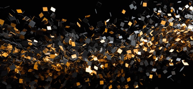 Raining gold confetti isolated on black party background concept with copy space for award ceremony New Year's Eve and jubilee