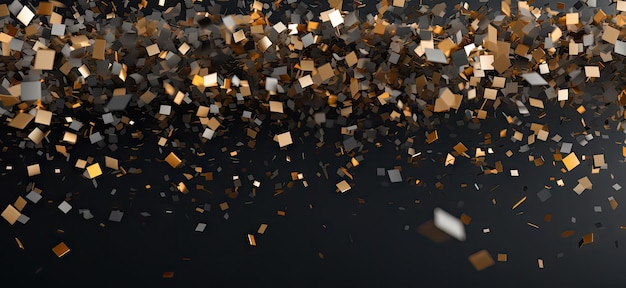 Raining gold confetti isolated on black party background concept with copy space for award ceremony New Year's Eve and jubilee