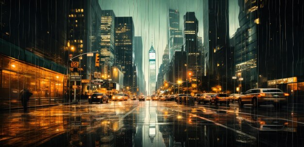 ニューヨーク市の通りで雨が降っている