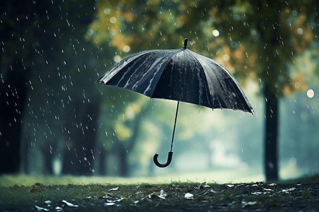 Raining season with black umbrella