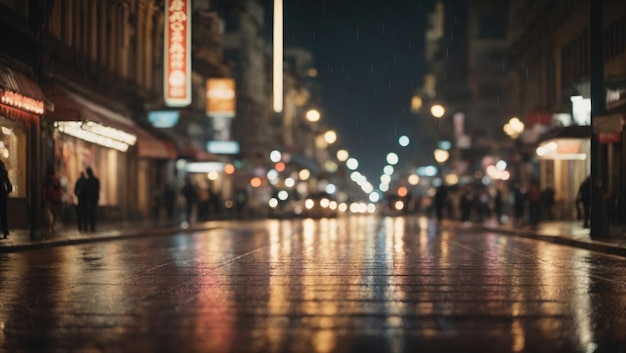 雨に降られた都会の静けさ 夜の街並み