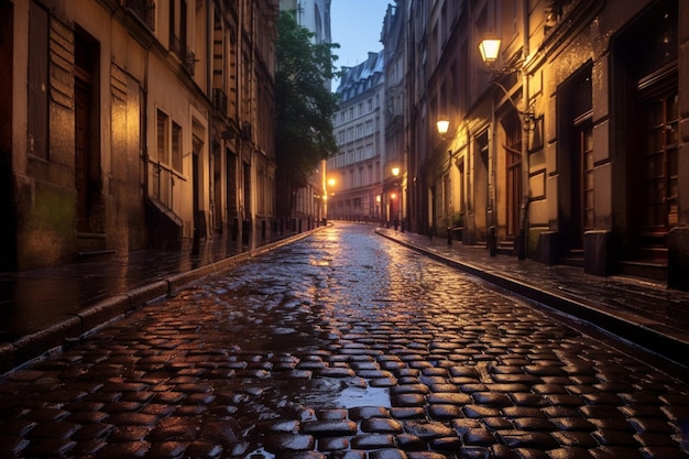 Rainsoaked cobblestone streets