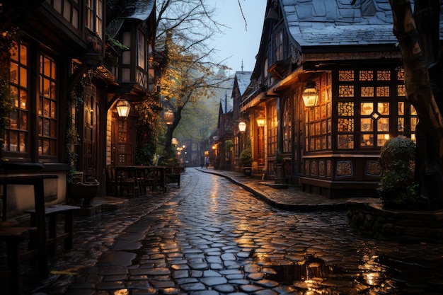 RainSoaked Cobblestone Streets