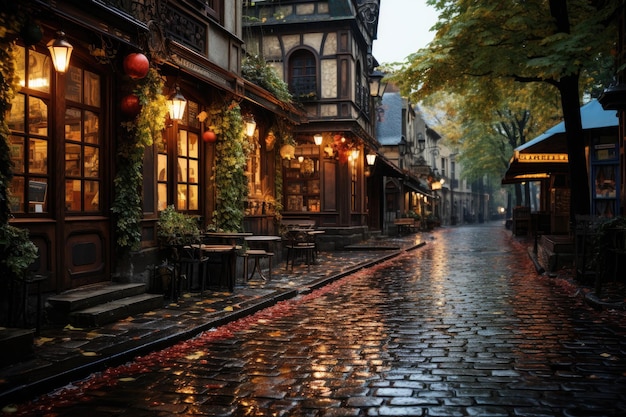 RainSoaked Cobblestone Streets