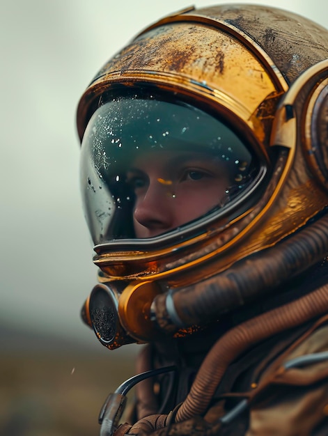 RainSpeckled RetroFuturistic Pilot Helmet created with Generative AI technology