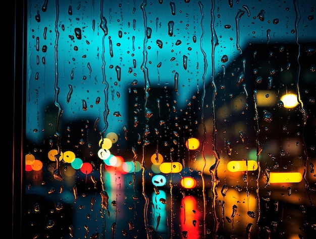 Дождливая городская улица вечером размытый свет осенний сезон люди ходят с зонтиками